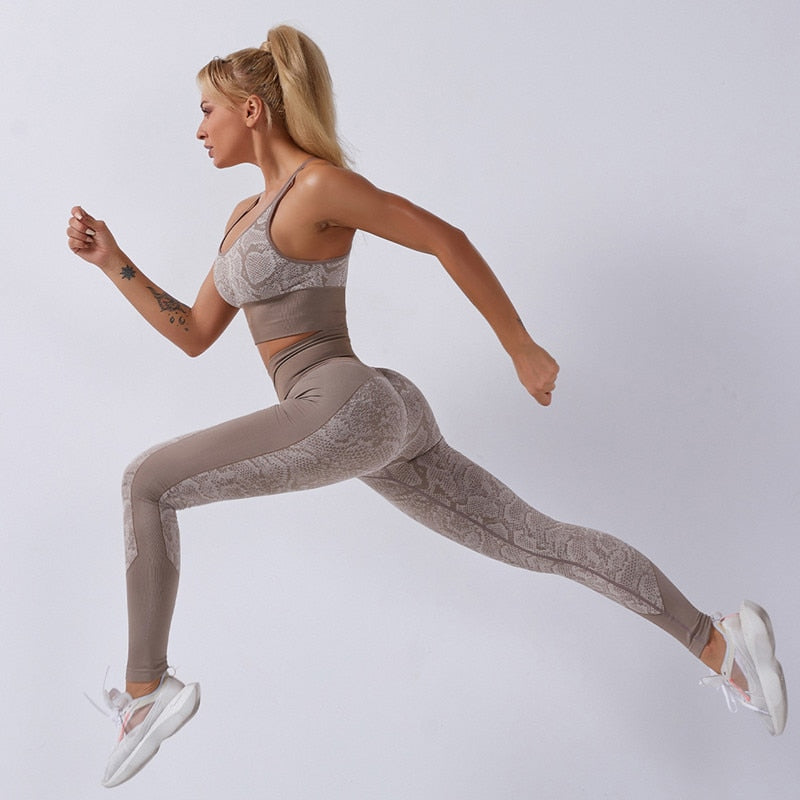 Seamless Yoga Sets Sleeveless Crop Top Sports Bra + Tights
