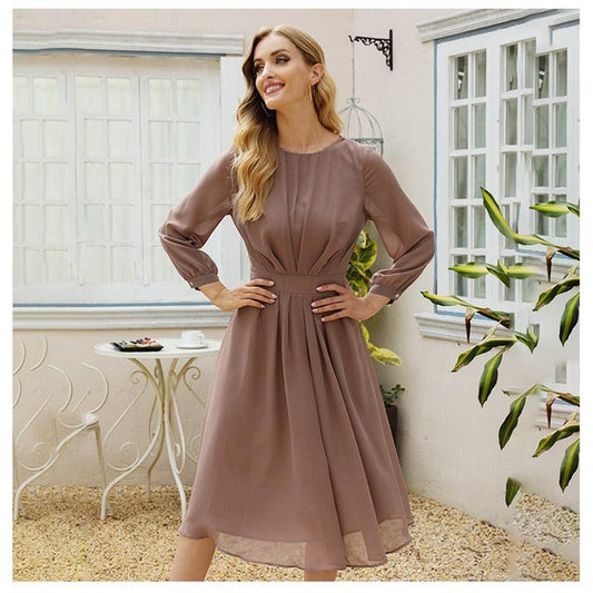 Women Elegant Brown Chiffon Dress - HER SHOP
