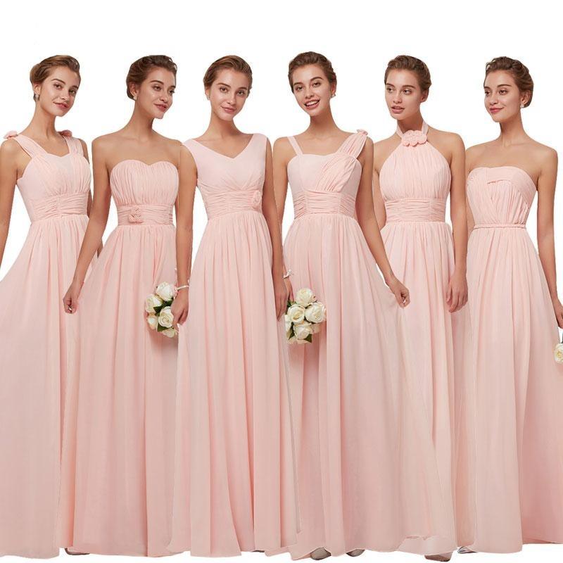 Long Chiffon Blush Pink Bridesmaid Dresses Pink-F-Sweet heart / 4 Long Chiffon Blush Pink Bridesmaid Dresses Pink-F-Sweet heart / 4