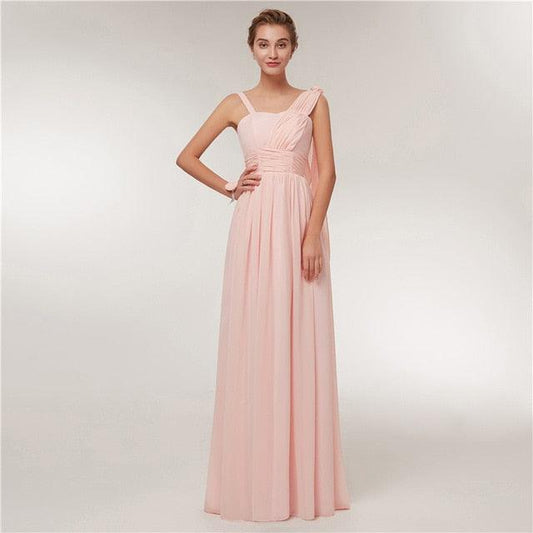 Long Chiffon Blush Pink Bridesmaid Dresses - HER SHOP