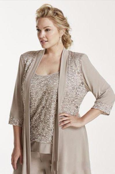 3-Piece Wedding Mother of Bride Pant Suit - Plus Size