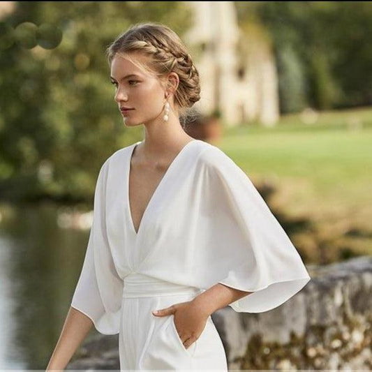 Elegant Jumpsuit Wedding Dress with Pockets for Modern Brides - HER SHOP®
