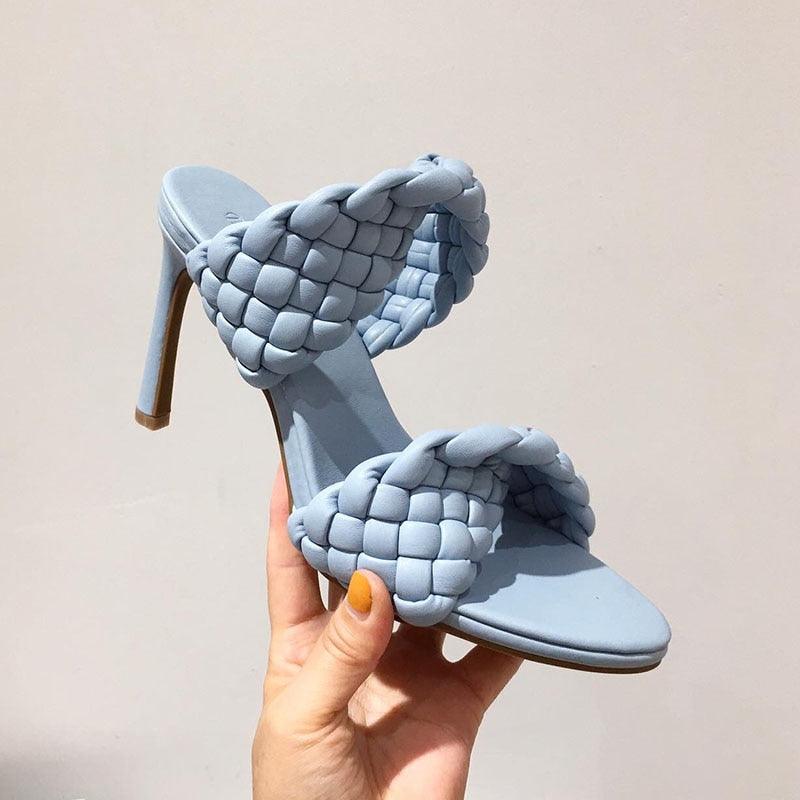 Leather Braided High Heel Runway Sandals - HER SHOP