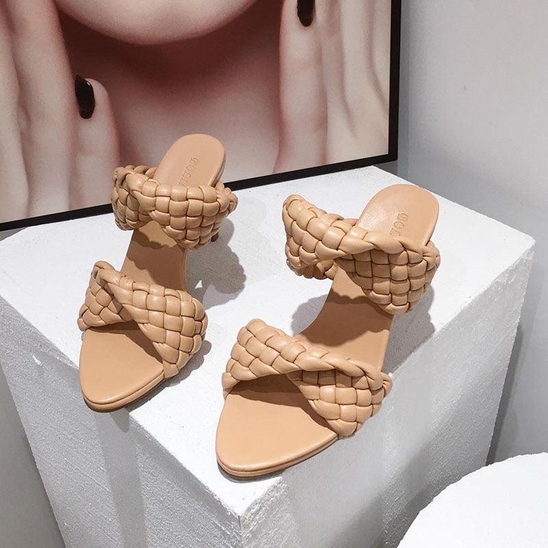 Leather Braided High Heel Runway Sandals