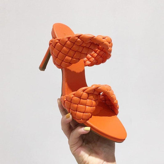 Leather Braided High Heel Runway Sandals - HER SHOP