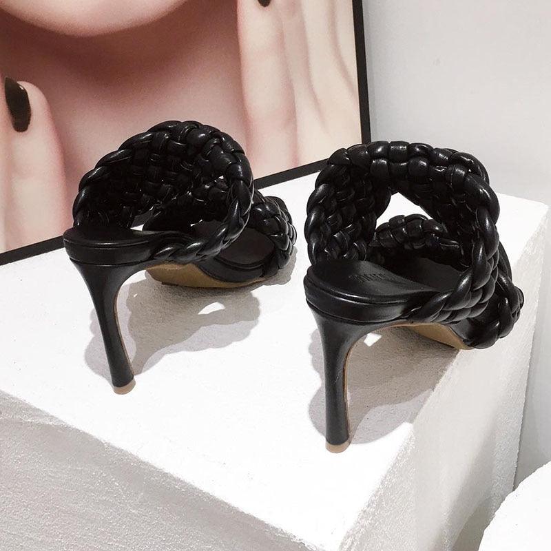 Leather Braided High Heel Runway Sandals