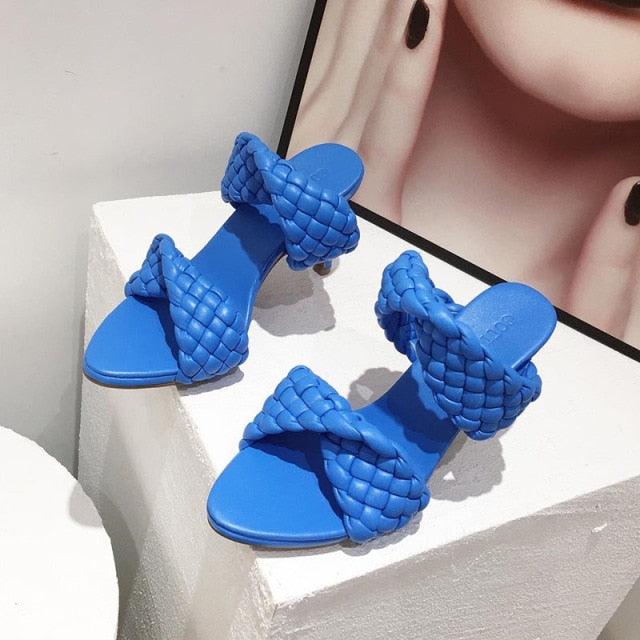 Leather Braided High Heel Runway Sandals