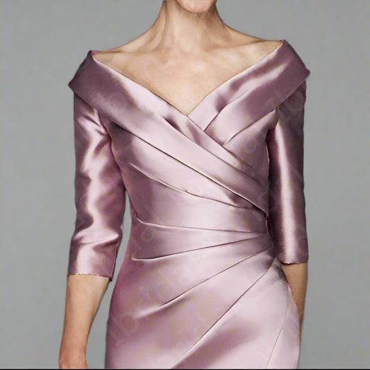 Modern Lilac Satin Mother of Groom/Bride Sheath Dress - HER SHOP®