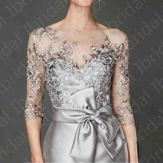 Silver Knee-Length Lace Mother of Bride Dress - HER SHOP®