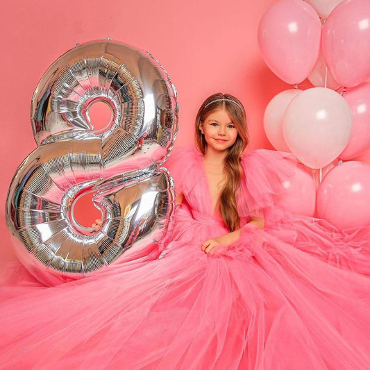 Pink Tulle Layers Puff Sleeves Bow Knot Flower Girl Dresses - HER SHOP®