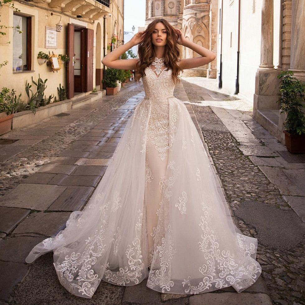 Custom Made Sexy Two-Piece Mermaid Beach Wedding Dress Lace Appliqu HER SHOP Custom Made Sexy Two-Piece Mermaid Beach Wedding Dress Lace Appliqu HER SHOP