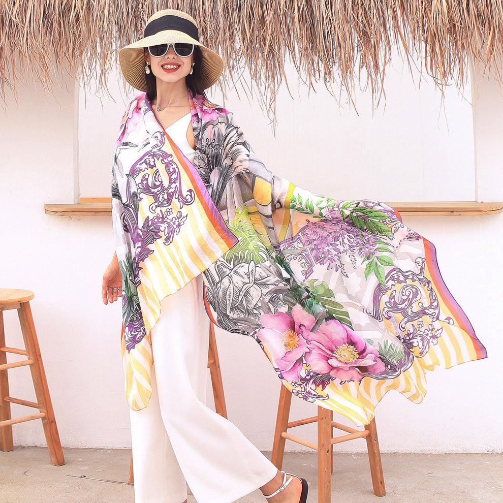 Luxury 100% Silk Flower Scarves