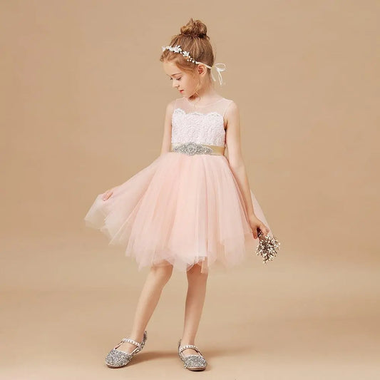 Girls Lace Decal Party Elegant Dress - HER SHOP®