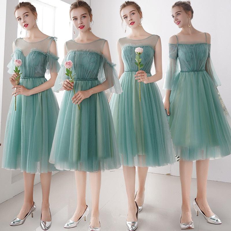 Knee Length O Neck Green Appliques Lace Shorter Sleeve A-line Bridesma HER SHOP Knee Length O Neck Green Appliques Lace Shorter Sleeve A-line Bridesma HER SHOP