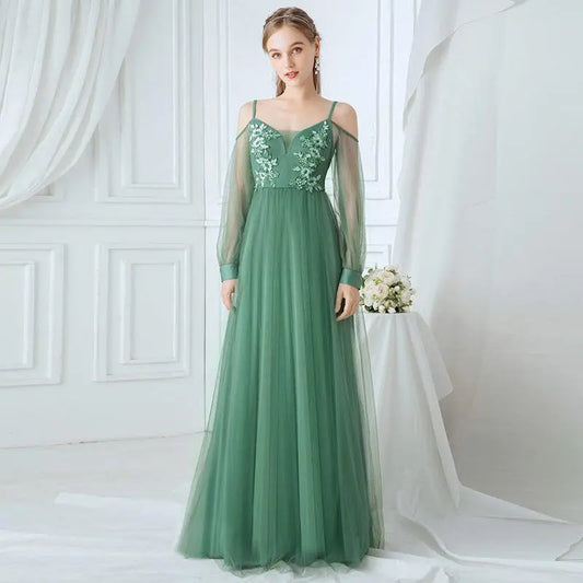 Fresh Light Green Soft Tullie Lace Appliques Beading Floor-length Formal Gown - HER SHOP®