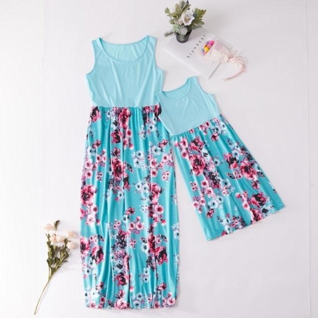 Mother Daughter Matching Floral Long Dresses