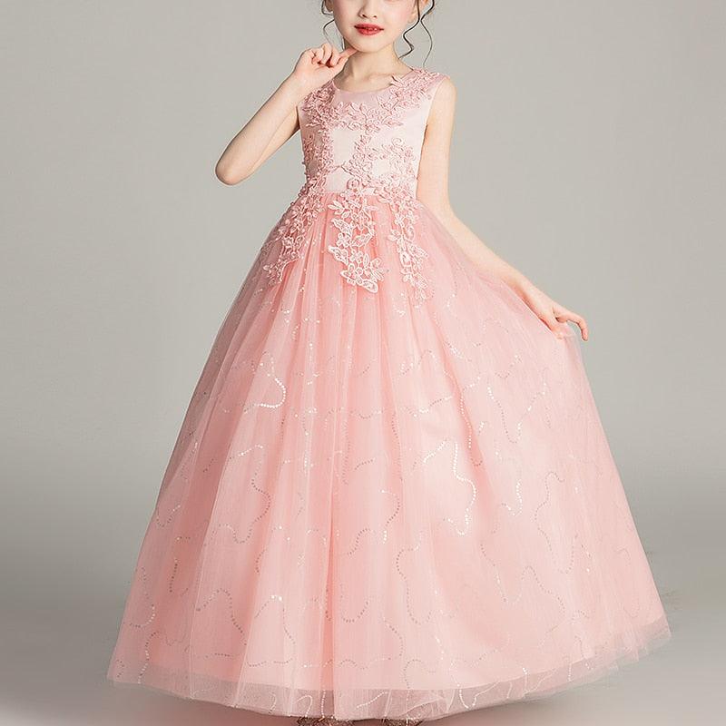 Girls Princess Sleeveless Flower Birthday / Wedding Party Banquet Long Dress