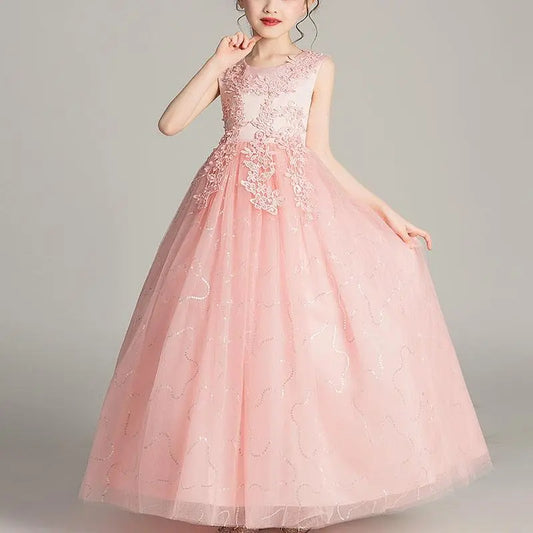 Girls Princess Sleeveless Flower Birthday / Wedding Party Banquet Long Dress - HER SHOP®