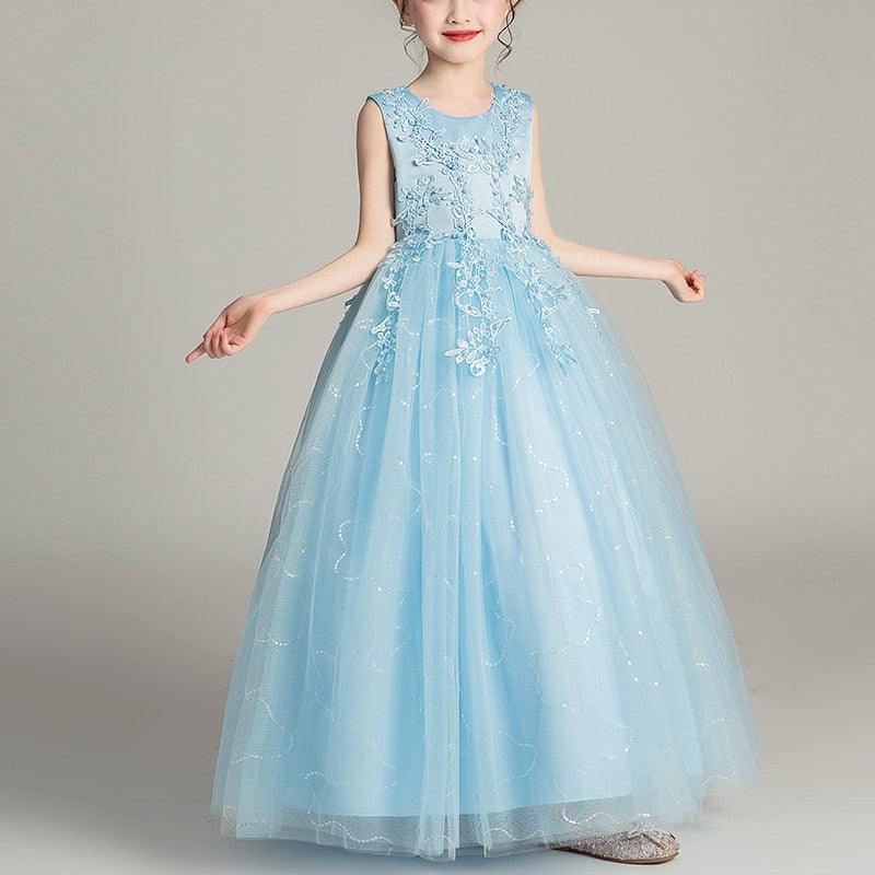 Girls Princess Sleeveless Flower Birthday / Wedding Party Banquet Long Dress