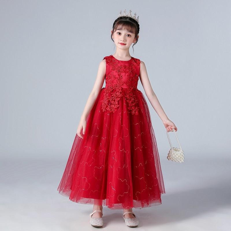 Girls Princess Sleeveless Flower Birthday / Wedding Party Banquet Long Dress