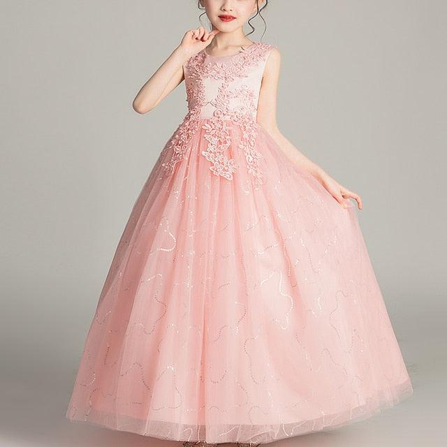 Girls Princess Sleeveless Flower Birthday / Wedding Party Banquet Long Dress