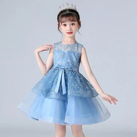 Elegant Princess Sleeveless Lace Embroidery Girls Dress - HER SHOP®