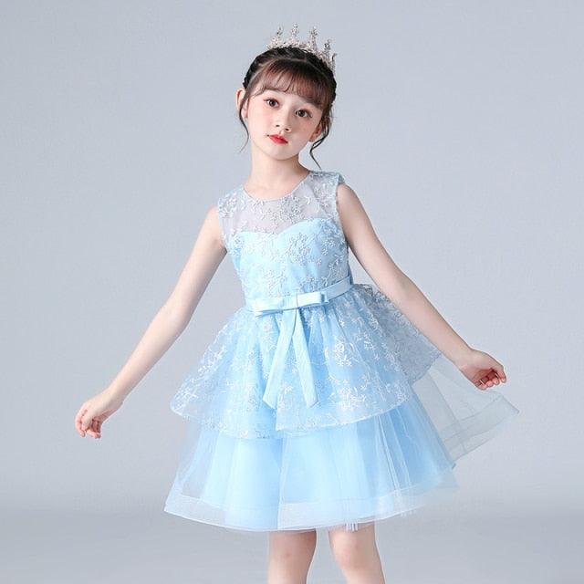 Elegant Princess Sleeveless Lace Embroidery Girls Dress