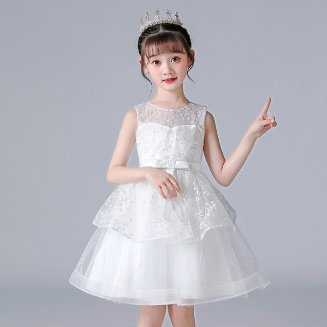 Elegant Princess Sleeveless Lace Embroidery Girls Dress