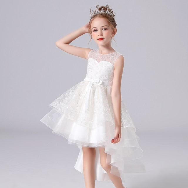 Elegant Princess Sleeveless Lace Embroidery Girls Dress