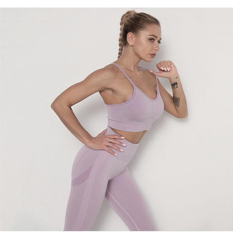 Seamless  Women Long Sleeve Crop Top High Waist Leggings+ Bra Yoga Sets