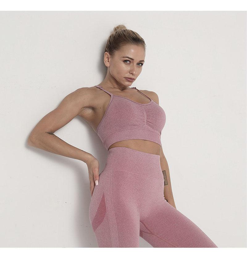 Seamless  Women Long Sleeve Crop Top High Waist Leggings+ Bra Yoga Sets