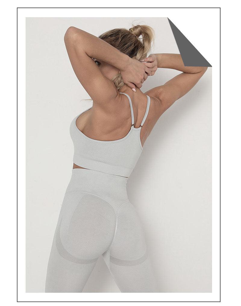 Seamless  Women Long Sleeve Crop Top High Waist Leggings+ Bra Yoga Sets