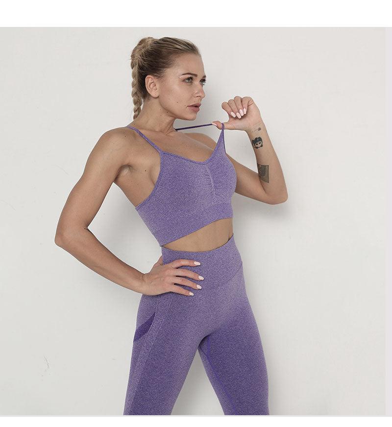 Seamless  Women Long Sleeve Crop Top High Waist Leggings+ Bra Yoga Sets