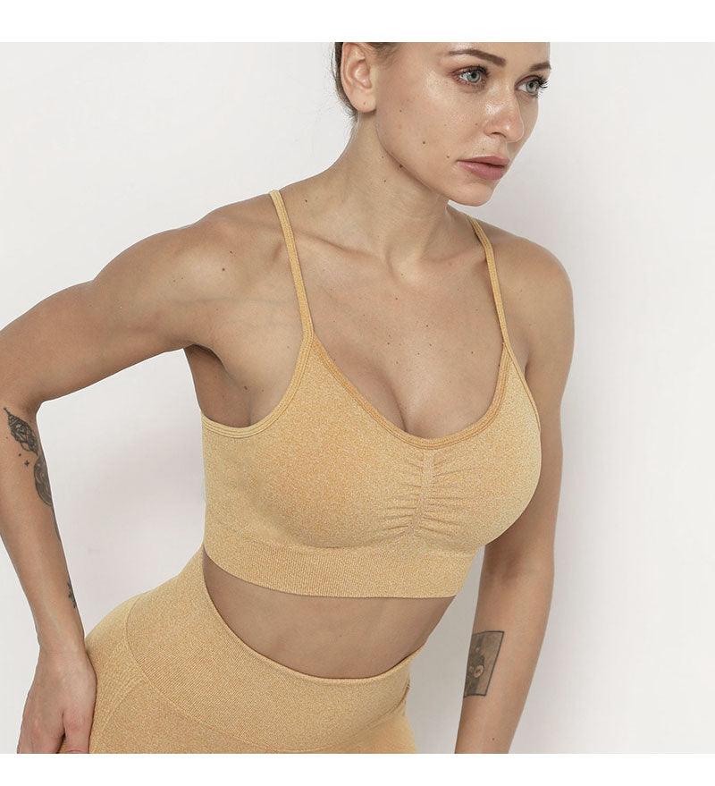 Seamless  Women Long Sleeve Crop Top High Waist Leggings+ Bra Yoga Sets