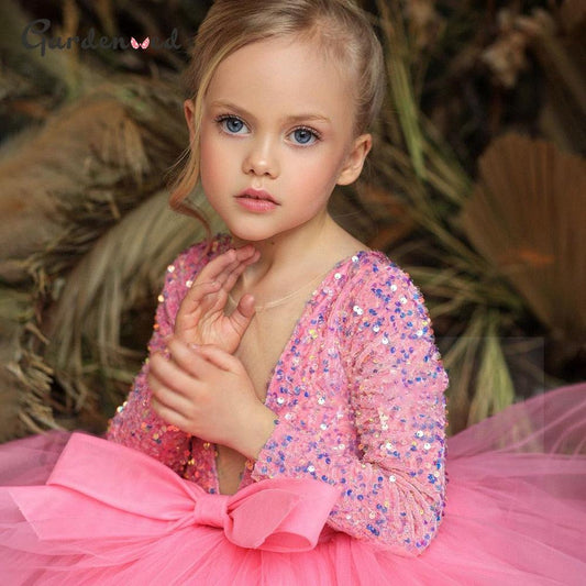 Glitter Illusion Puffy Layered V Neck Girl Party Dresses - HER SHOP®