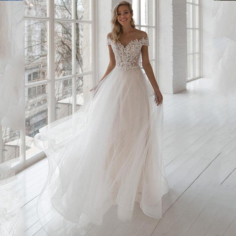 Custom Made Pearl Beaded Lace Appliqu Tulle Wedding Dress Bohemian HER SHOP Custom Made Pearl Beaded Lace Appliqu Tulle Wedding Dress Bohemian HER SHOP