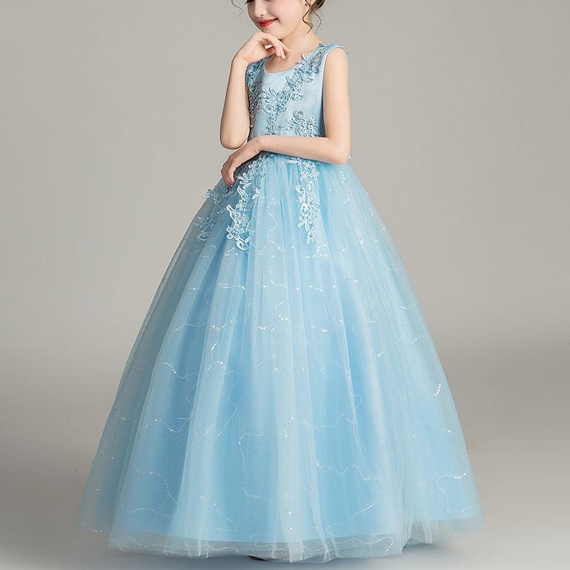 Girls Princess Sleeveless Flower Birthday / Wedding Party Banquet Long Dress