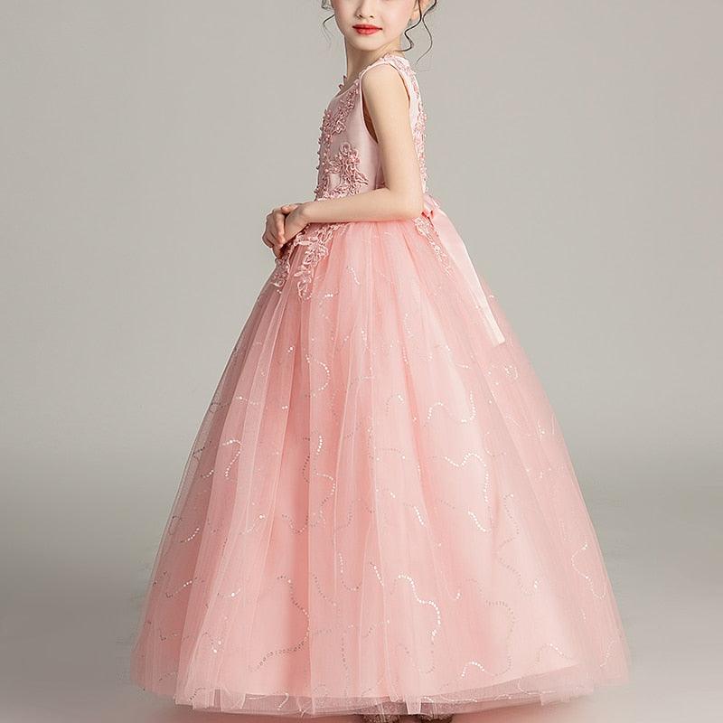 Girls Princess Sleeveless Flower Birthday / Wedding Party Banquet Long Dress