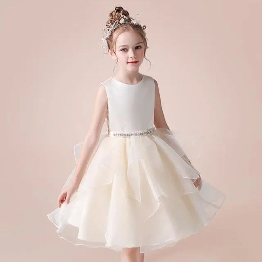 First Communion/ Birthday Dress with Removable Pearls Belt - HER SHOP®