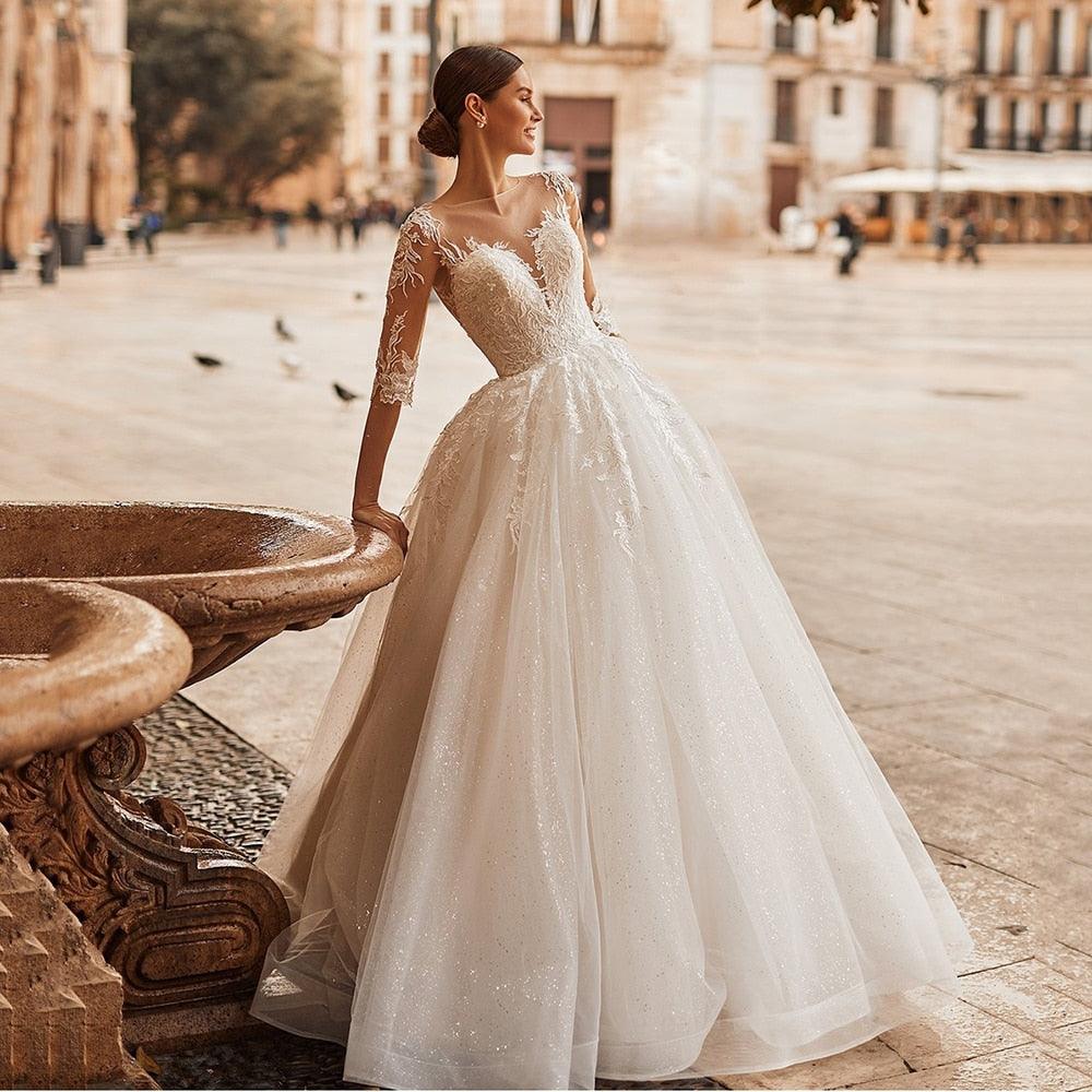lace scoop neck wedding dress Graceful Scoop Neckline A-Line Wedding Gown Ludyne Yuceed