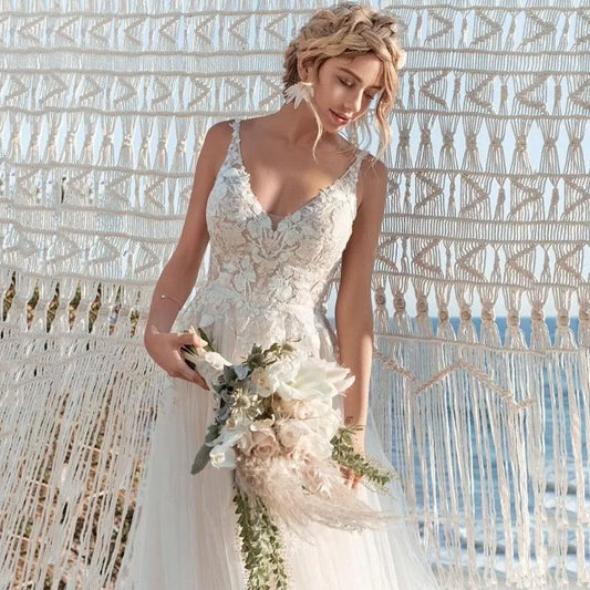 Light Champagne A-Line Tulle Wedding Gowns - HER SHOP®