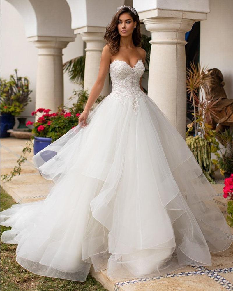Backless Princess Sequined Beading Bodice Luxury Bridal Dress