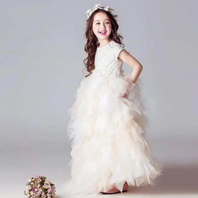 Girls Party Tulle Long Ball Gowns