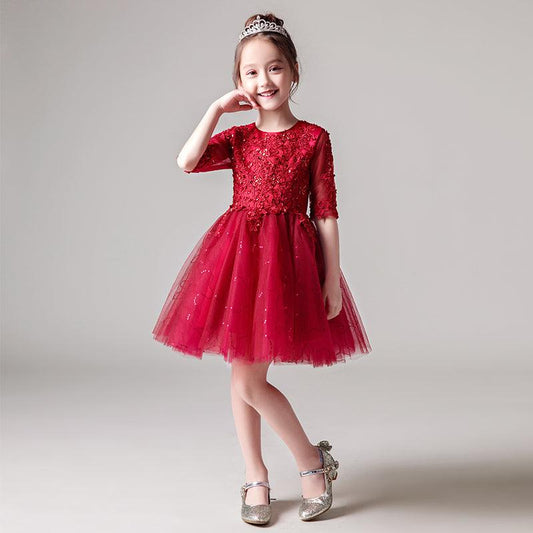 Half Sleeves Flower Girls Party Dresses - HER SHOP®
