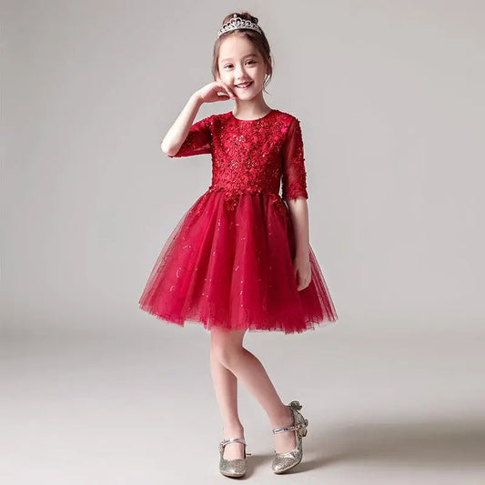 Half Sleeves Flower Girls Party Dresses - HER SHOP®