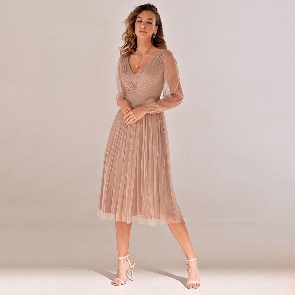 Long Sleeve V-Neck Mother of Bride Dress