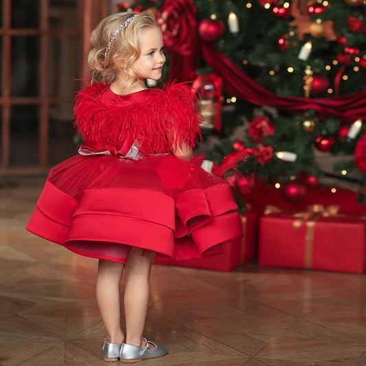 Little Princess Gown Dress with Feather - HER SHOP