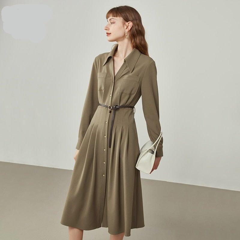 Winter Coffee All-match Long Shirt Dress - HER SHOP