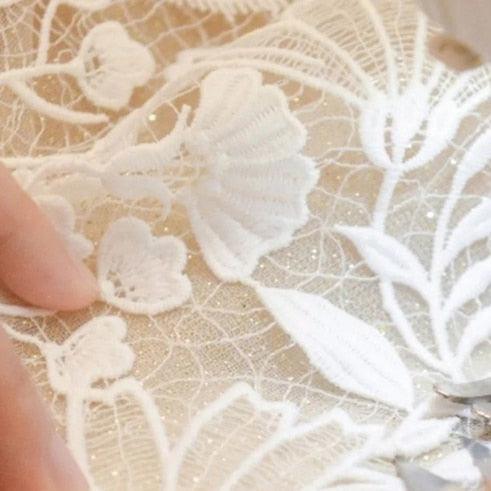 Sexy A Line Lace Deep V neck Plus Size Beading Appliques Wedding Dress