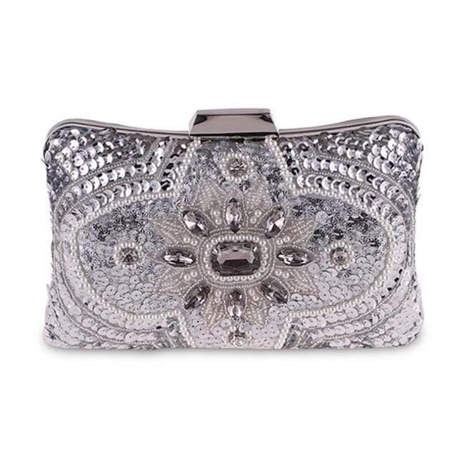New Glitter Women Beaded Clutch Silver Evening Bags With Chains – HER SHOP